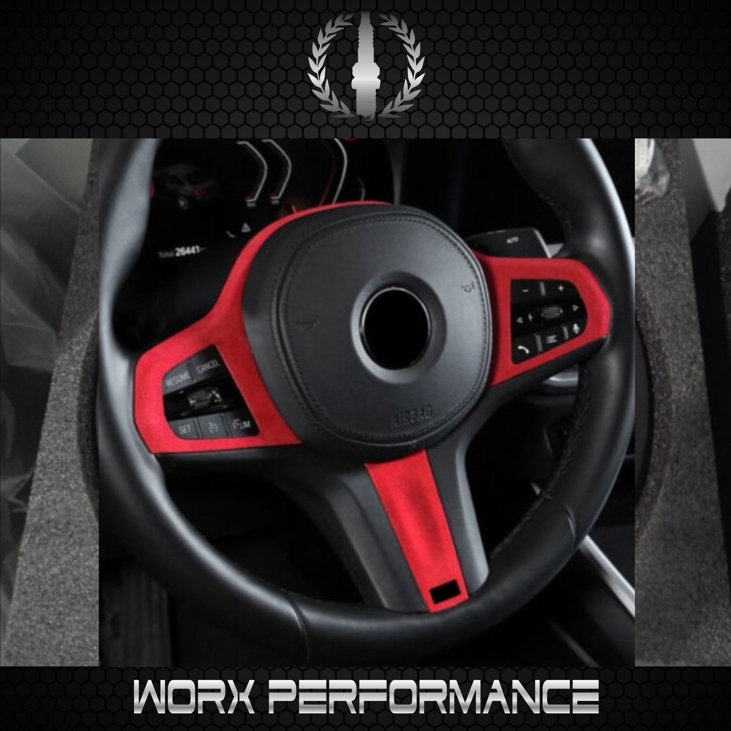 BMW G-Series Steering Trim Suede Alcantara Cover (Red)