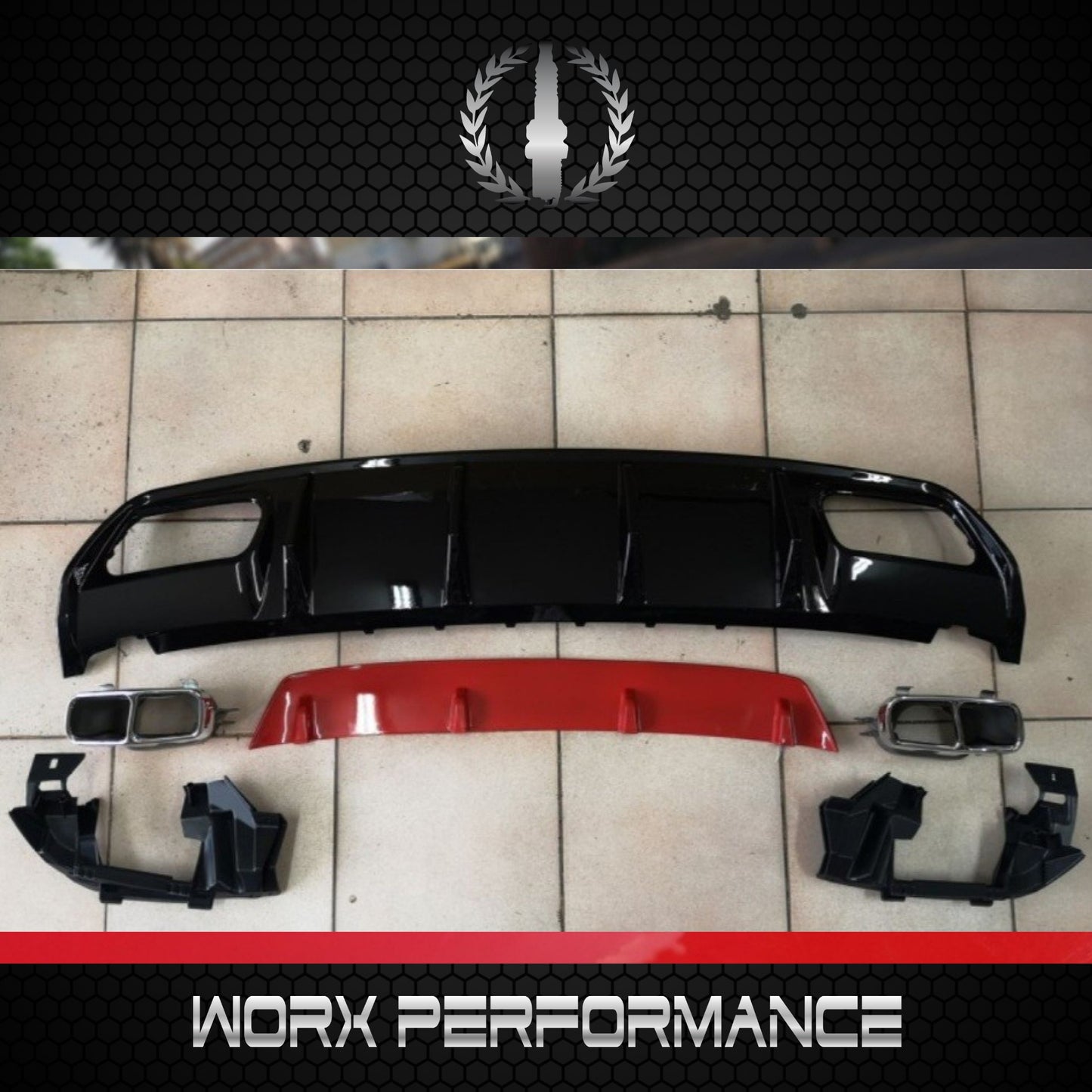 Mercedes Benz W176 A45 Rear Diffuser W/Tailpipe (Red)