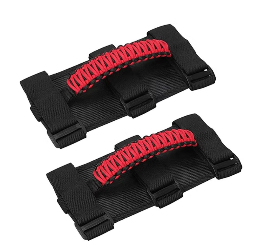 Roll bar nylon strap grab handle (Red)- pair